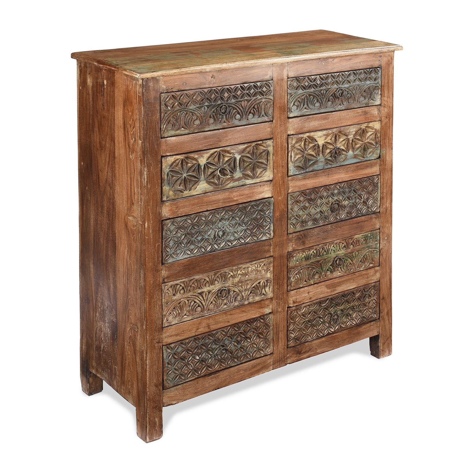 Painted Chest Of 10 Drawers Made From Reclaimed Teak