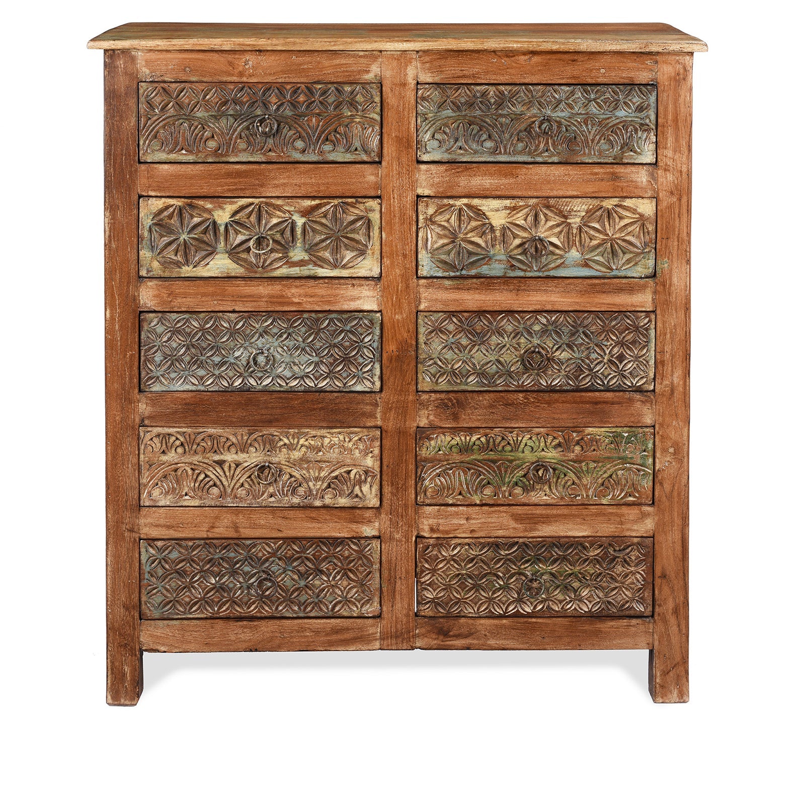 Painted Chest Of 10 Drawers Made From Reclaimed Teak