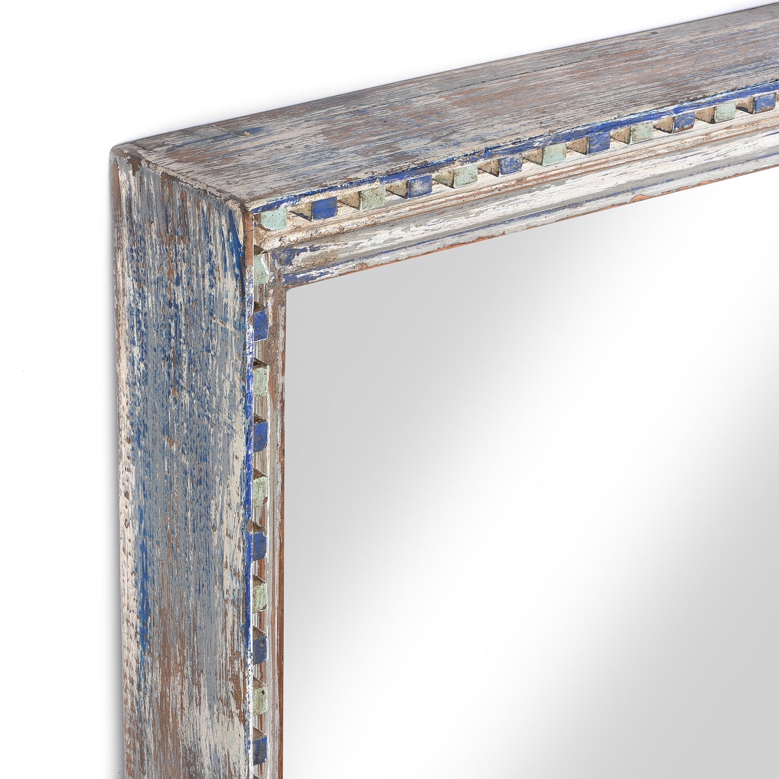 Blue Painted Indian Mirror - 19thC (60 x 92cm)