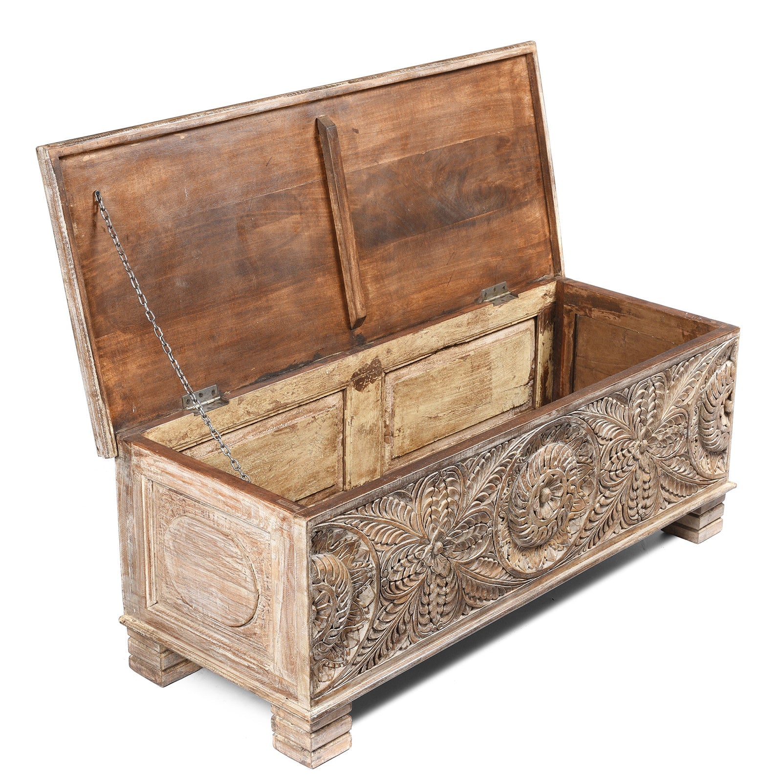 Carved Blanket Chest Made From Painted Teak & Mango Wood