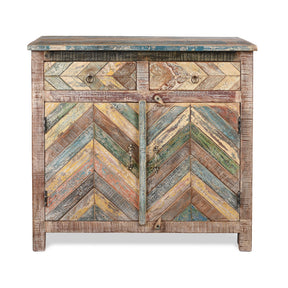 Reclaimed Teak Parquet Side Cabinet With Painted Finish