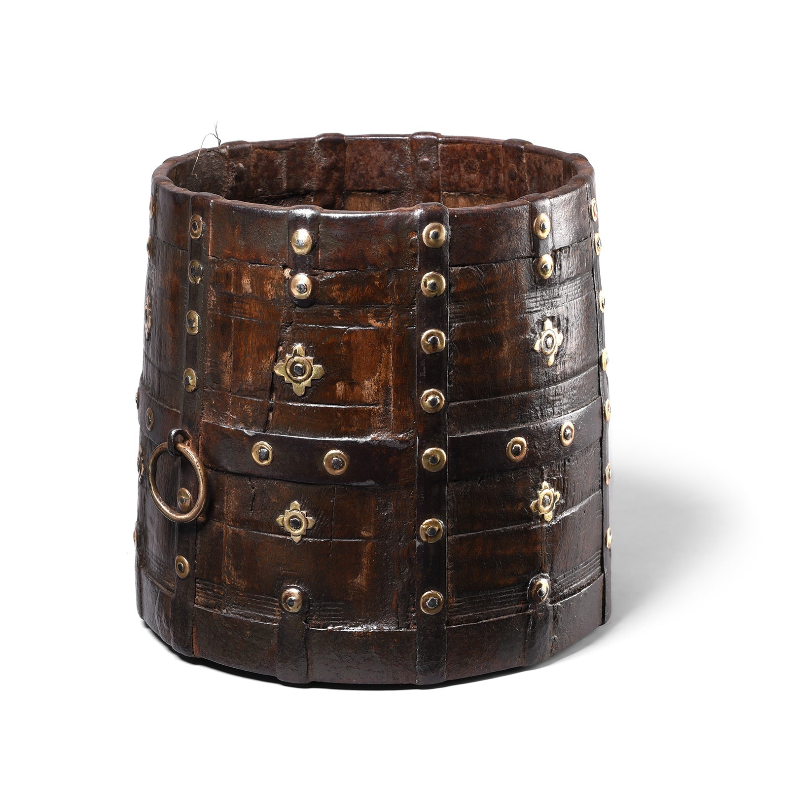 Teak & Iron Grain Measure From Rajasthan - 19th Century