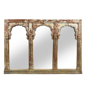 Carved Indian Triple Arch Window Mirror - 19thC (174 x 123cm)