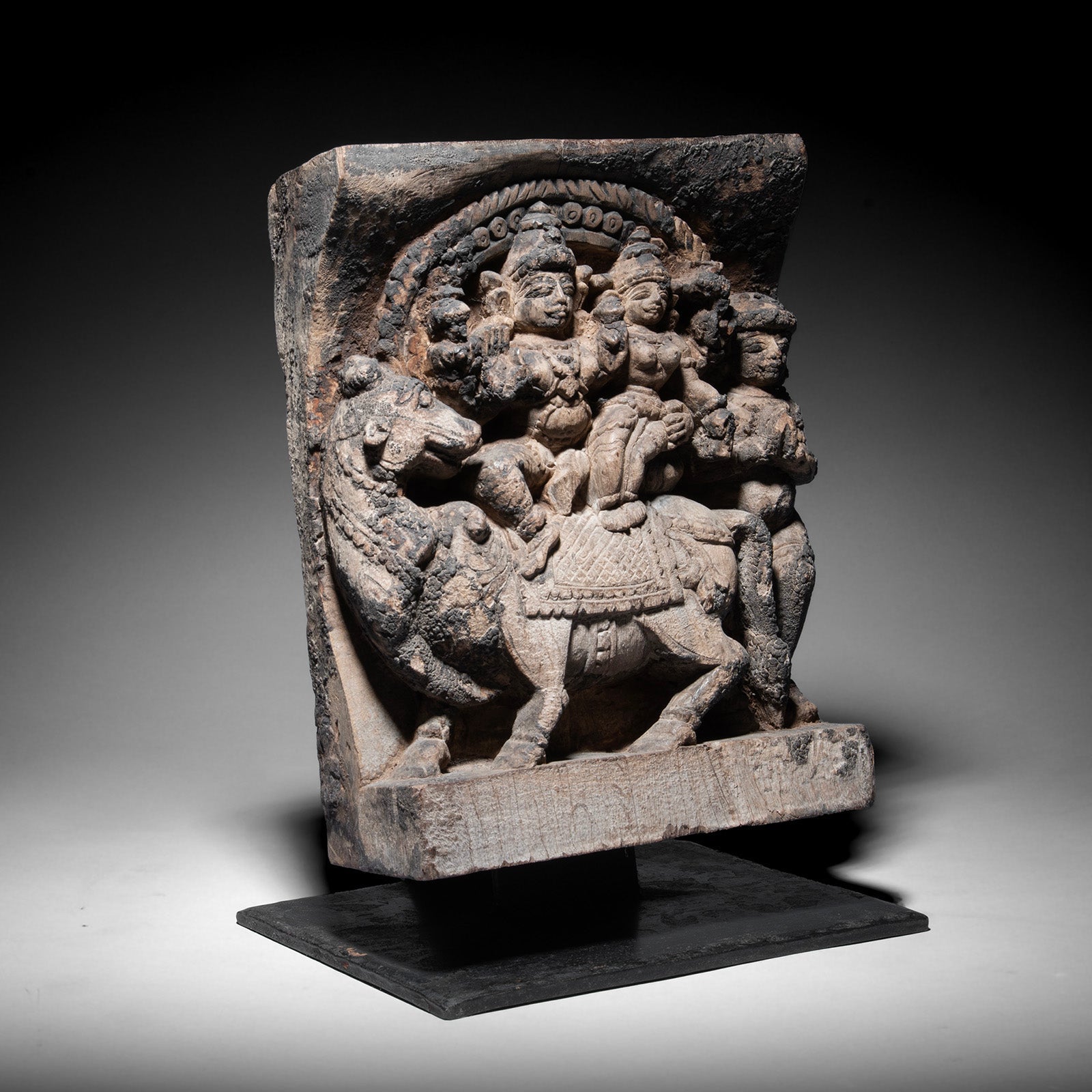 Shiva & Parvati Chariot Carving From South India - 18th Century