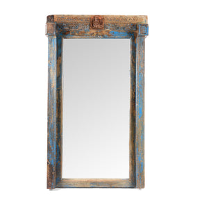 Blue Painted Ganesh Door Mirror From Andhra Pradesh - 19th Century