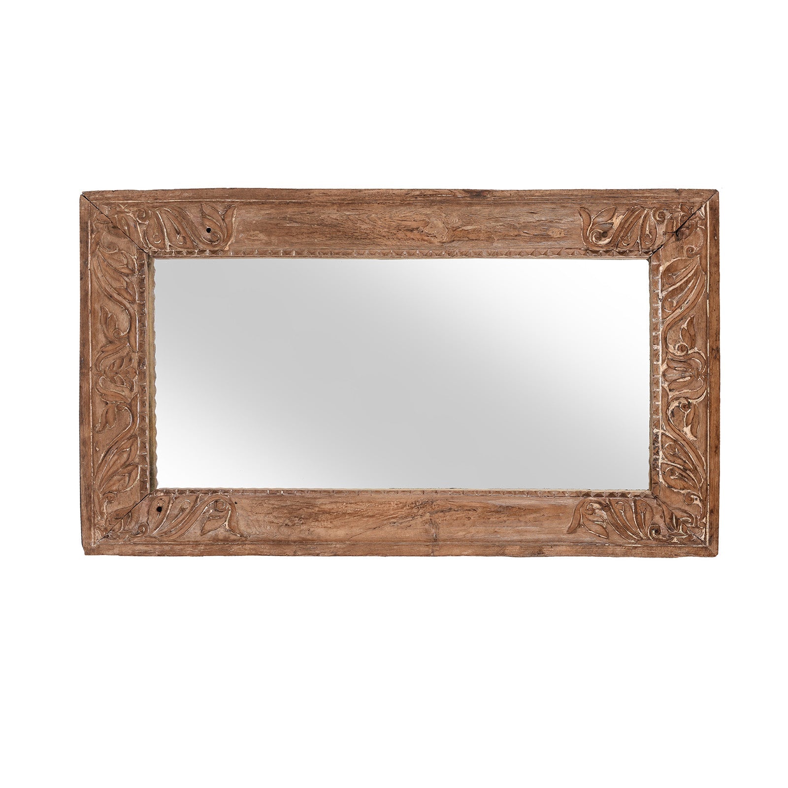 Old Indian Carved Teak Mirror From Gujarat - 19thC