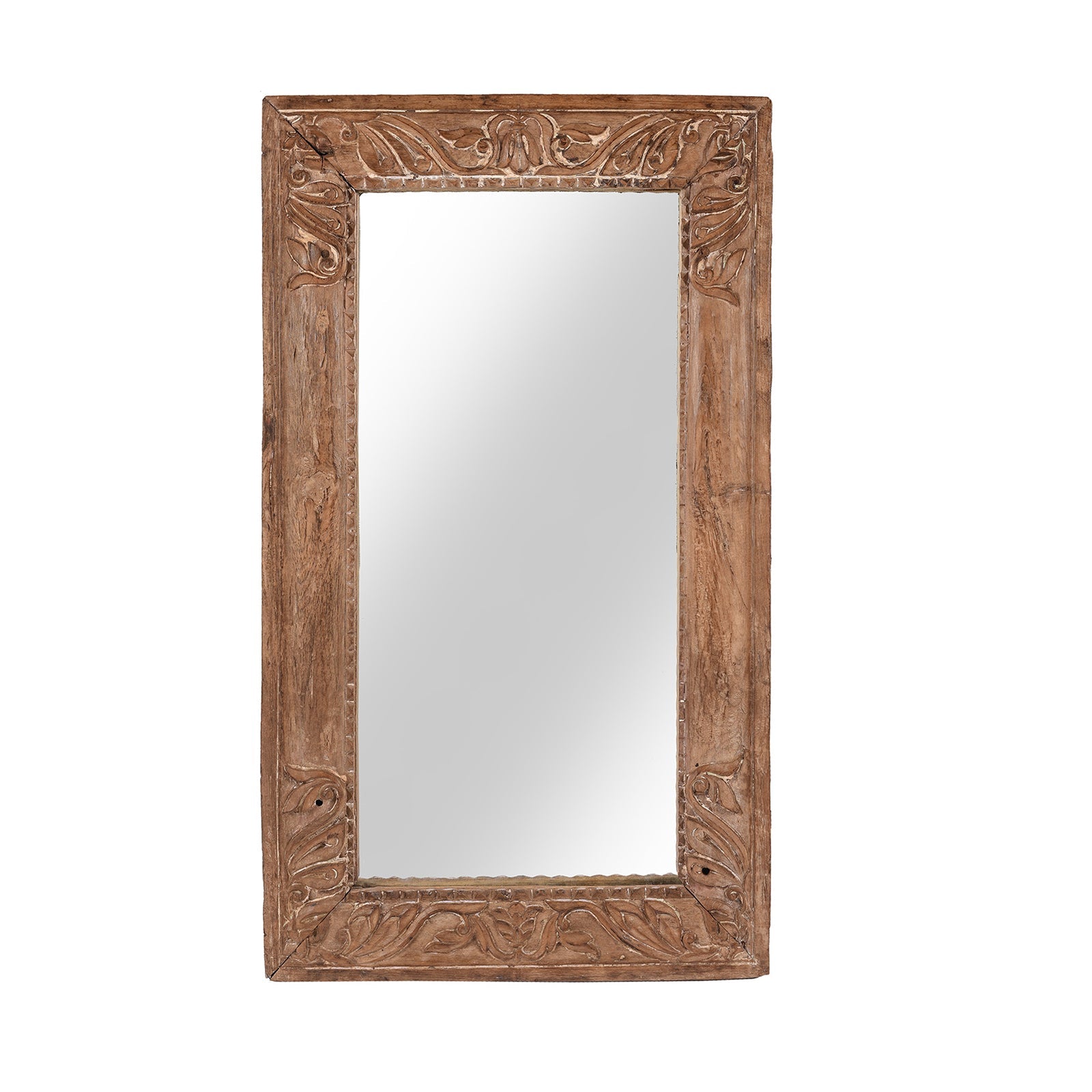 Old Indian Carved Teak Mirror From Gujarat - 19thC