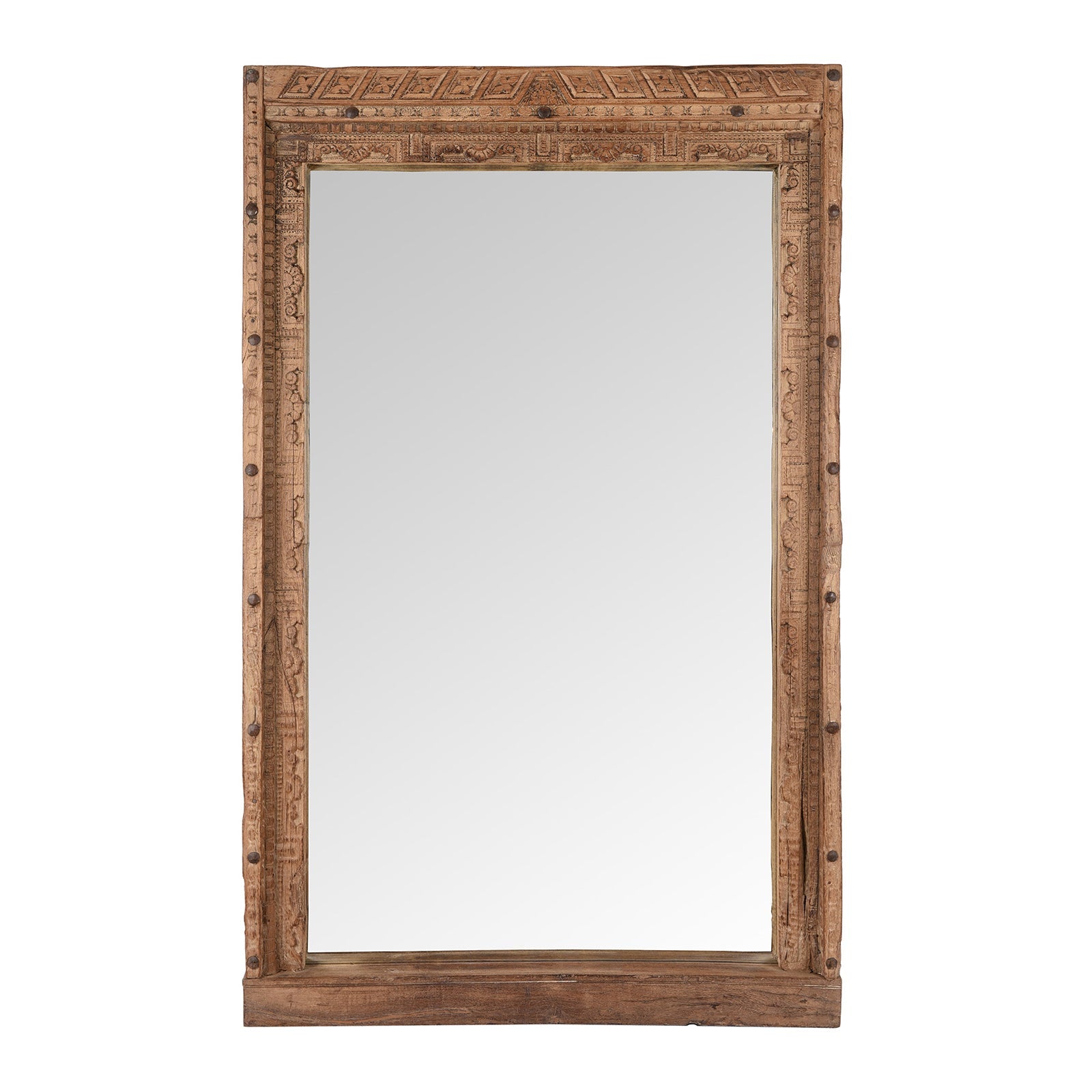Carved Teak Door Mirror From Nagaur - 19th Century