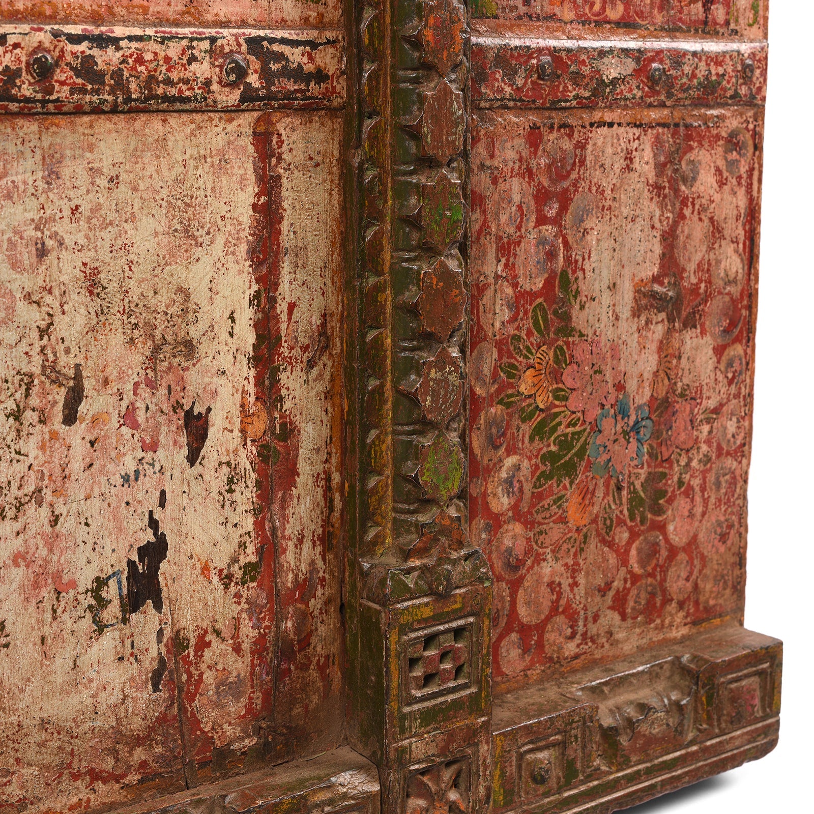 Painted Rajasthani Window Shutter With Later Paint