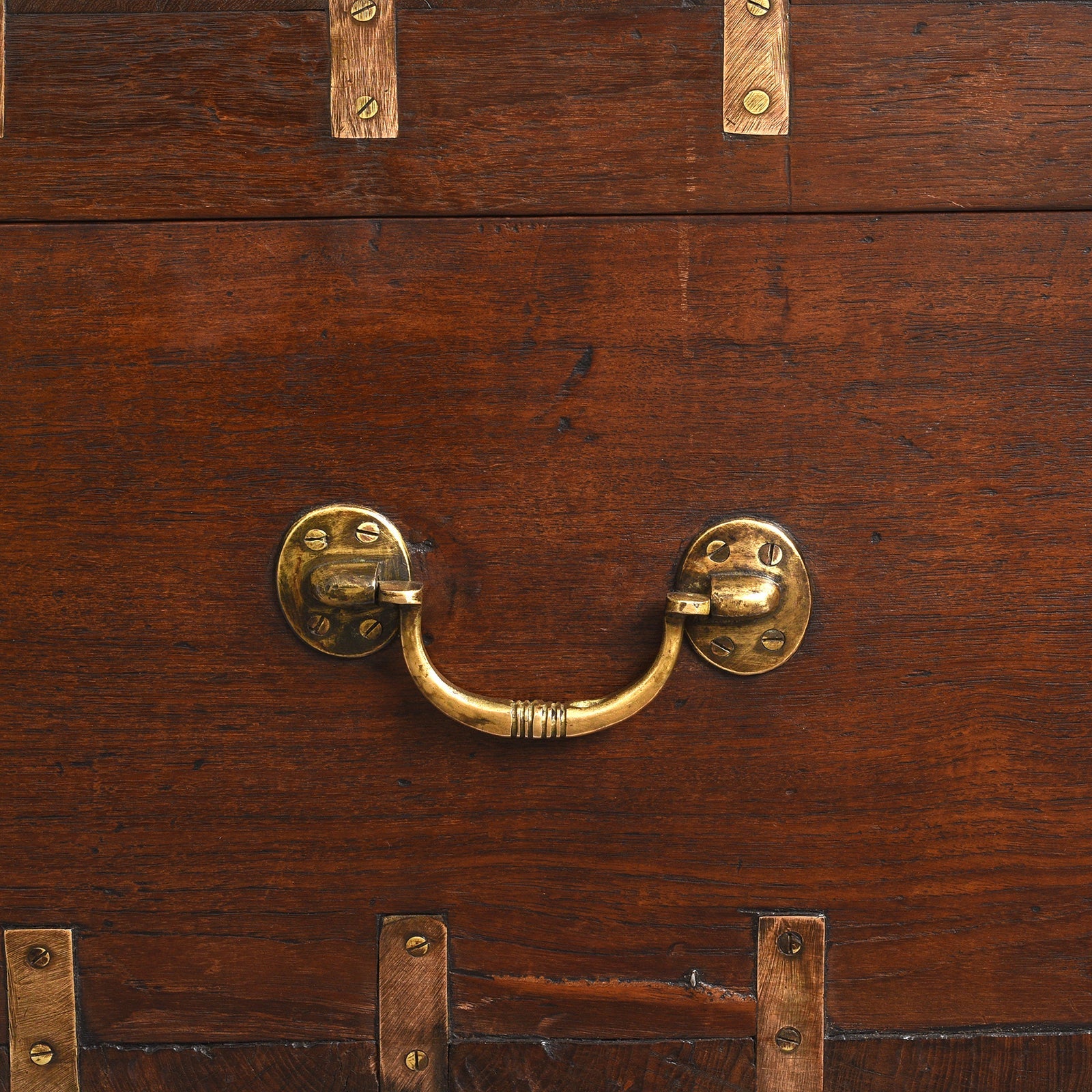 Brass Bound Teak Military Chest From Rajasthan - 19th Century