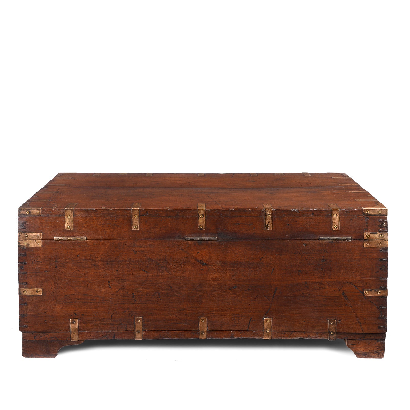 Brass Bound Teak Military Chest From Rajasthan - 19th Century