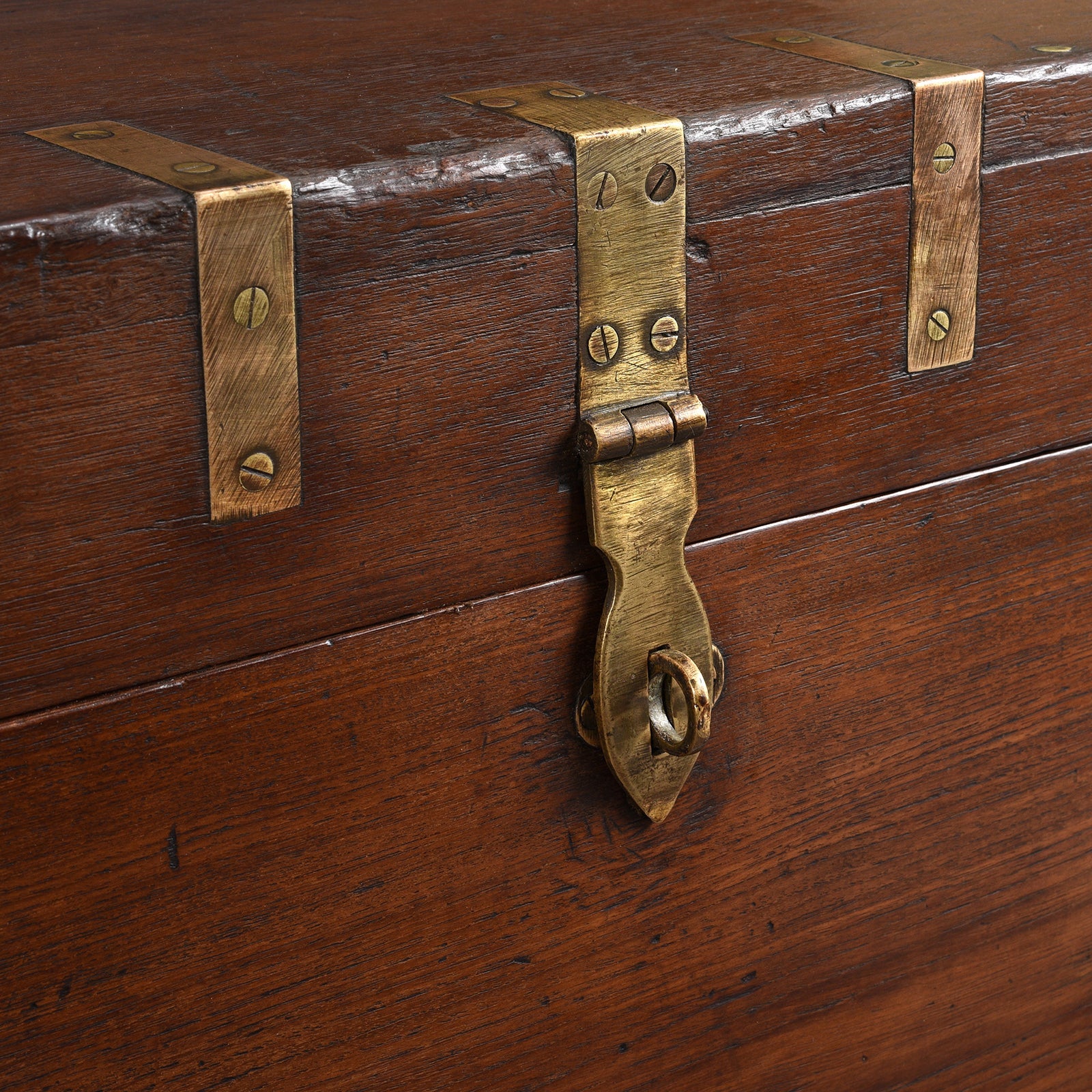 Brass Bound Teak Military Chest From Rajasthan - 19th Century
