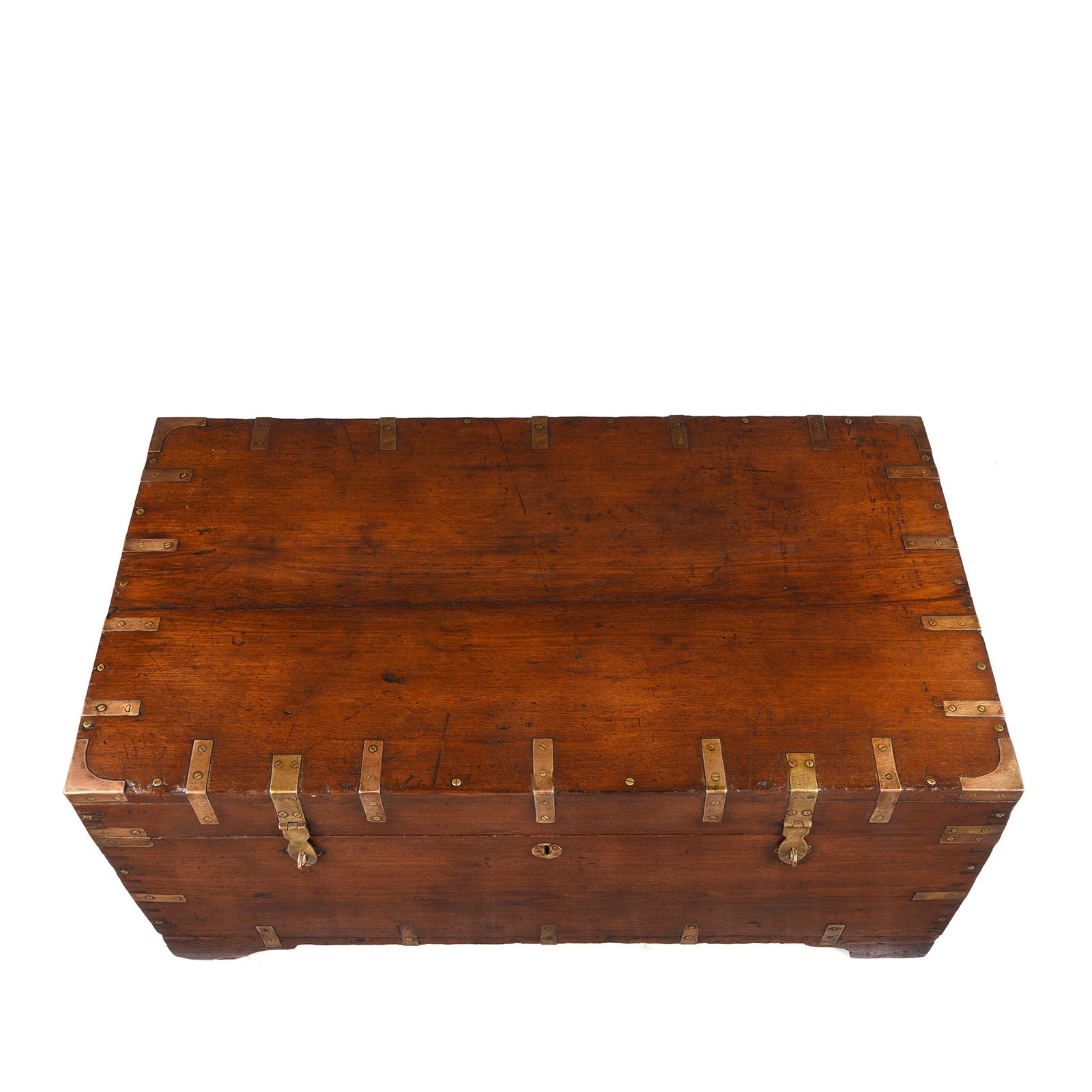 Brass Bound Teak Military Chest From Rajasthan - 19th Century