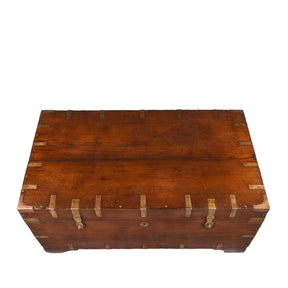 Brass Bound Teak Military Chest From Rajasthan - 19th Century