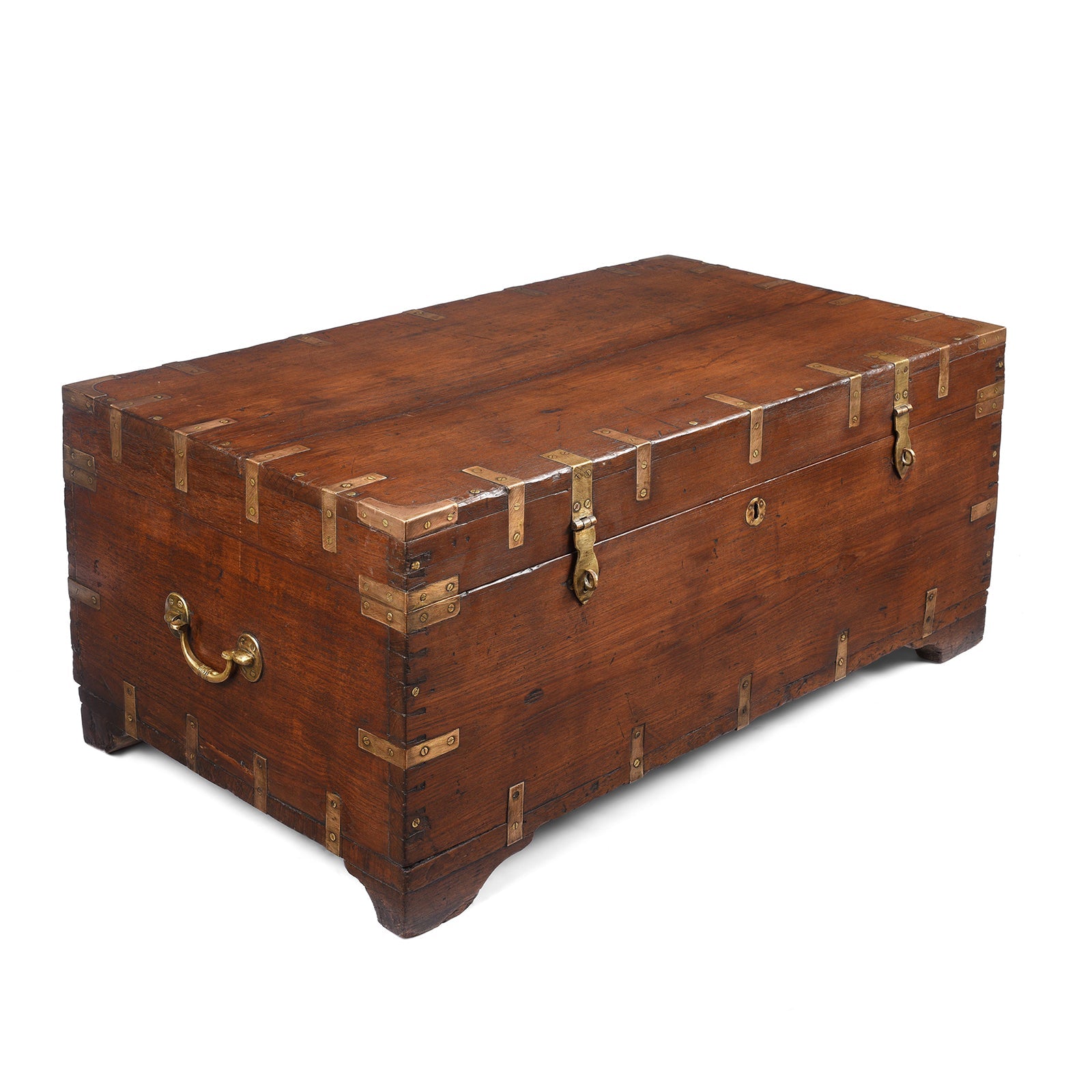 Brass Bound Teak Military Chest From Rajasthan - 19th Century