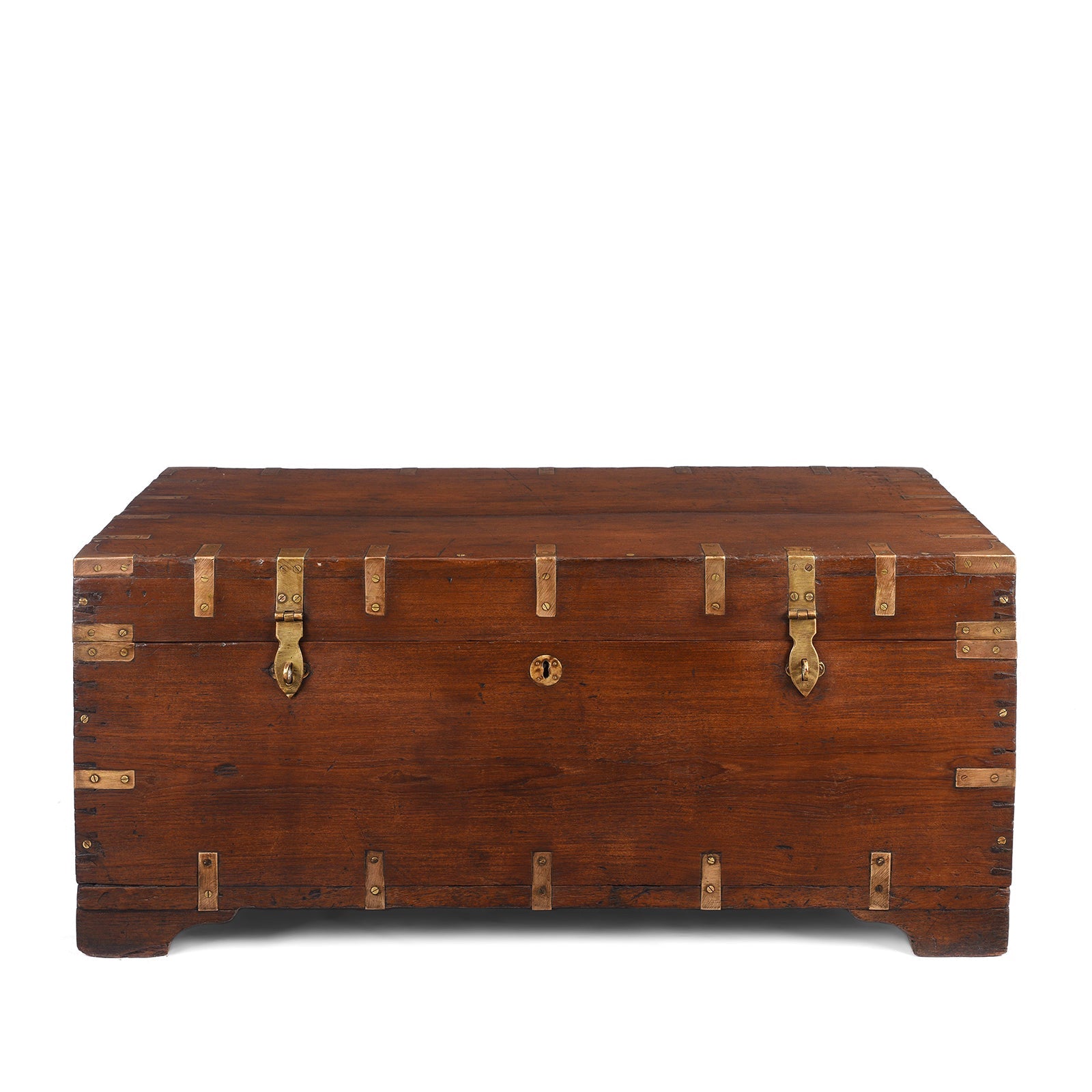 Brass Bound Teak Military Chest From Rajasthan - 19th Century