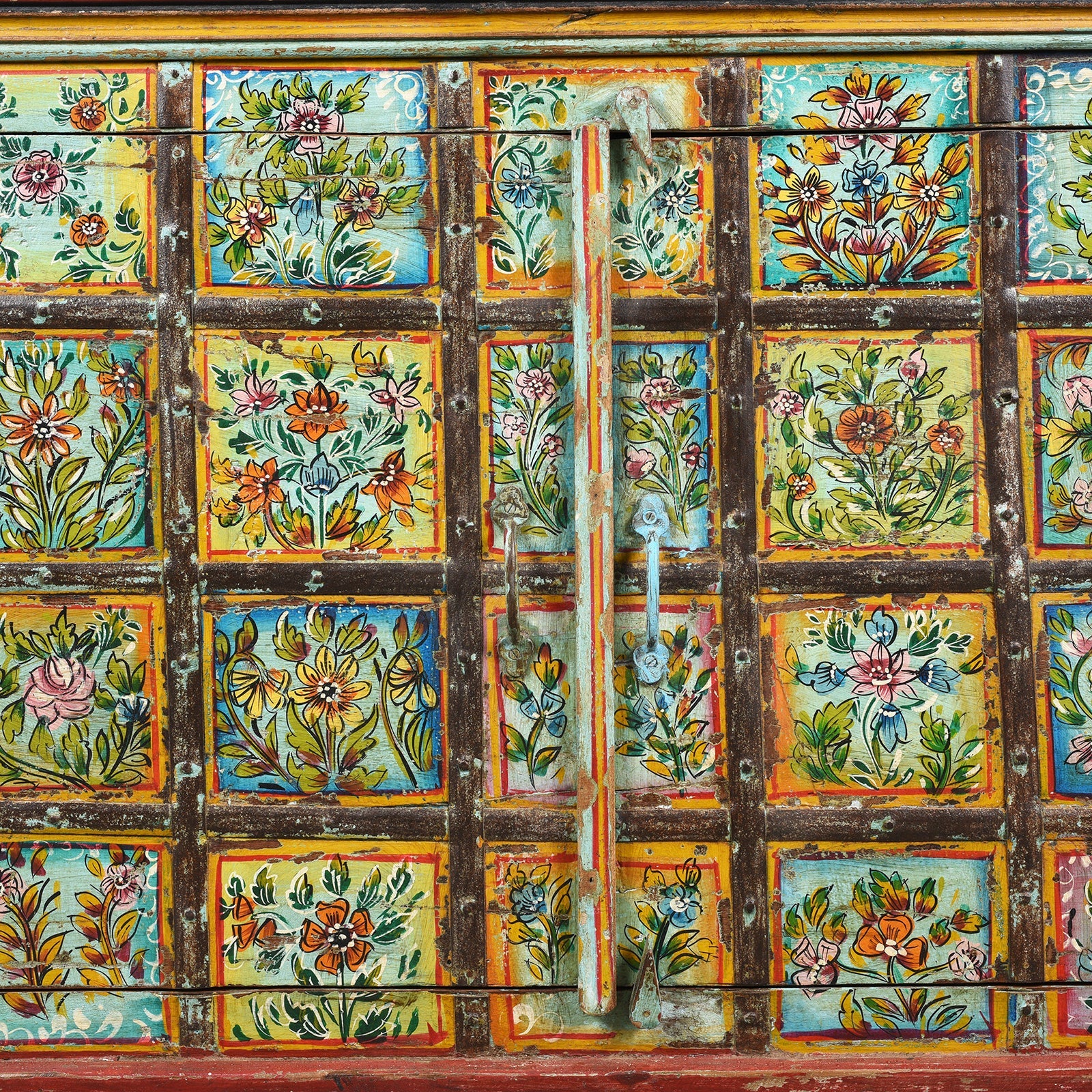 Painted Indian 2 Door Pithara Console Chest