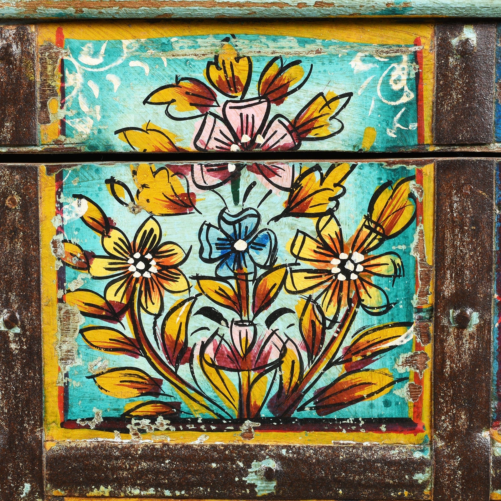 Painted Indian 2 Door Pithara Console Chest
