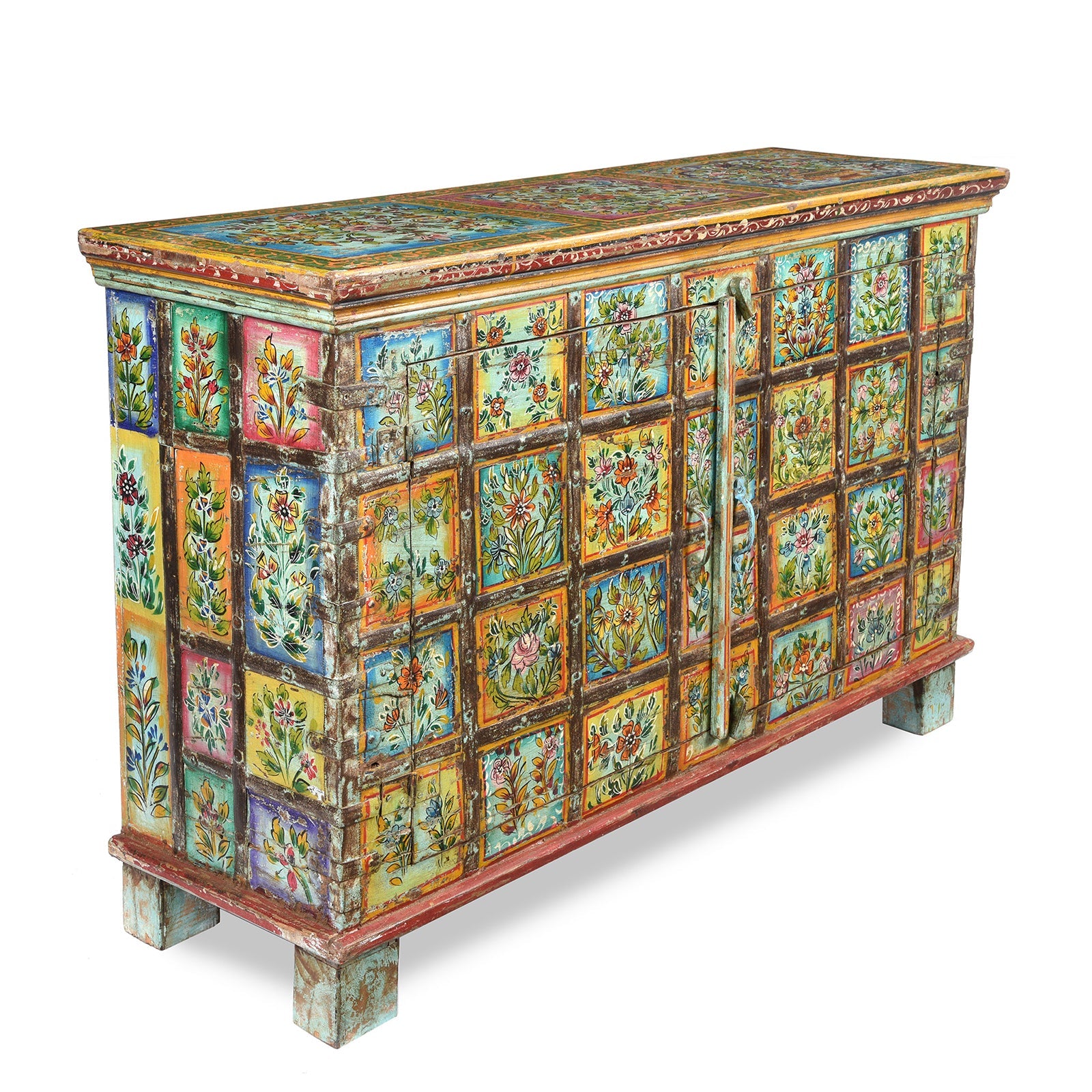 Painted Indian 2 Door Pithara Console Chest