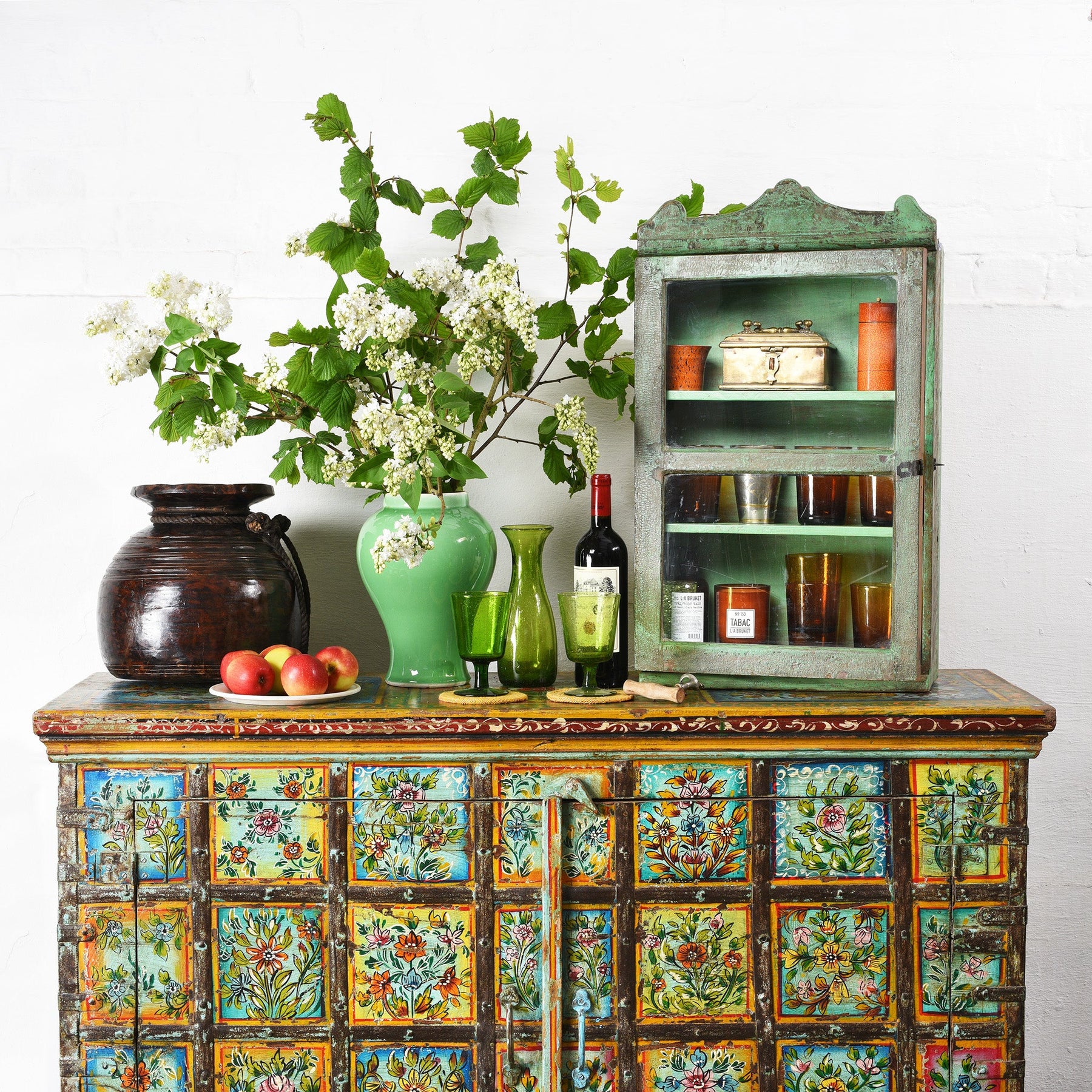 Painted Indian 2 Door Pithara Console Chest