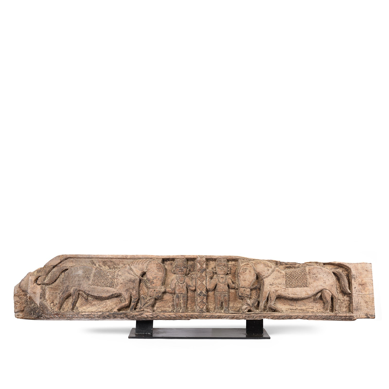 Carved Cedar Lintel Panel From Kangra Valley - 19thC