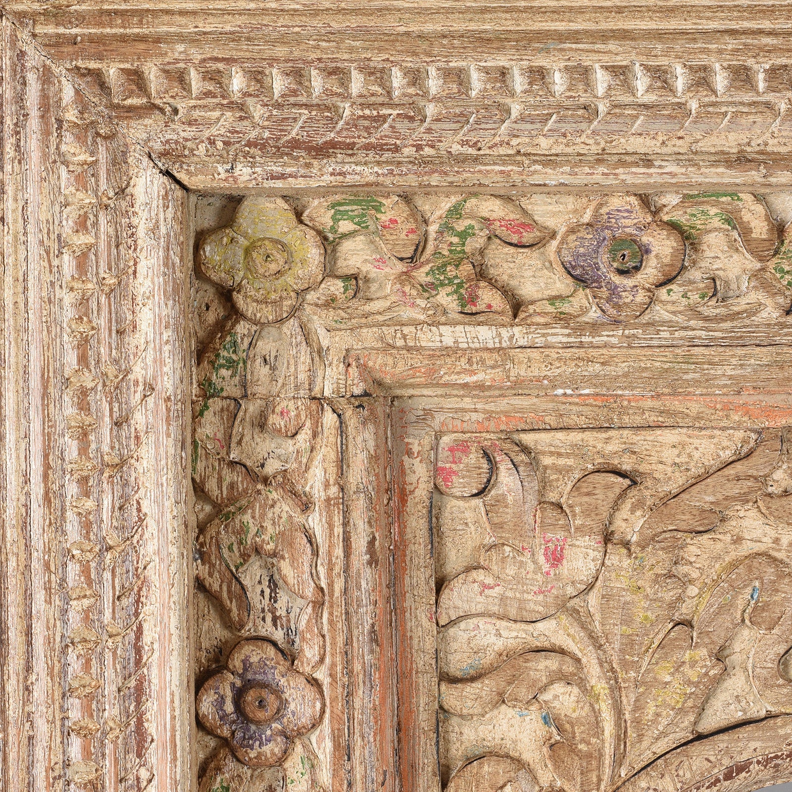 Carved Large Mihrab Mirror - Limed And Painted Finish