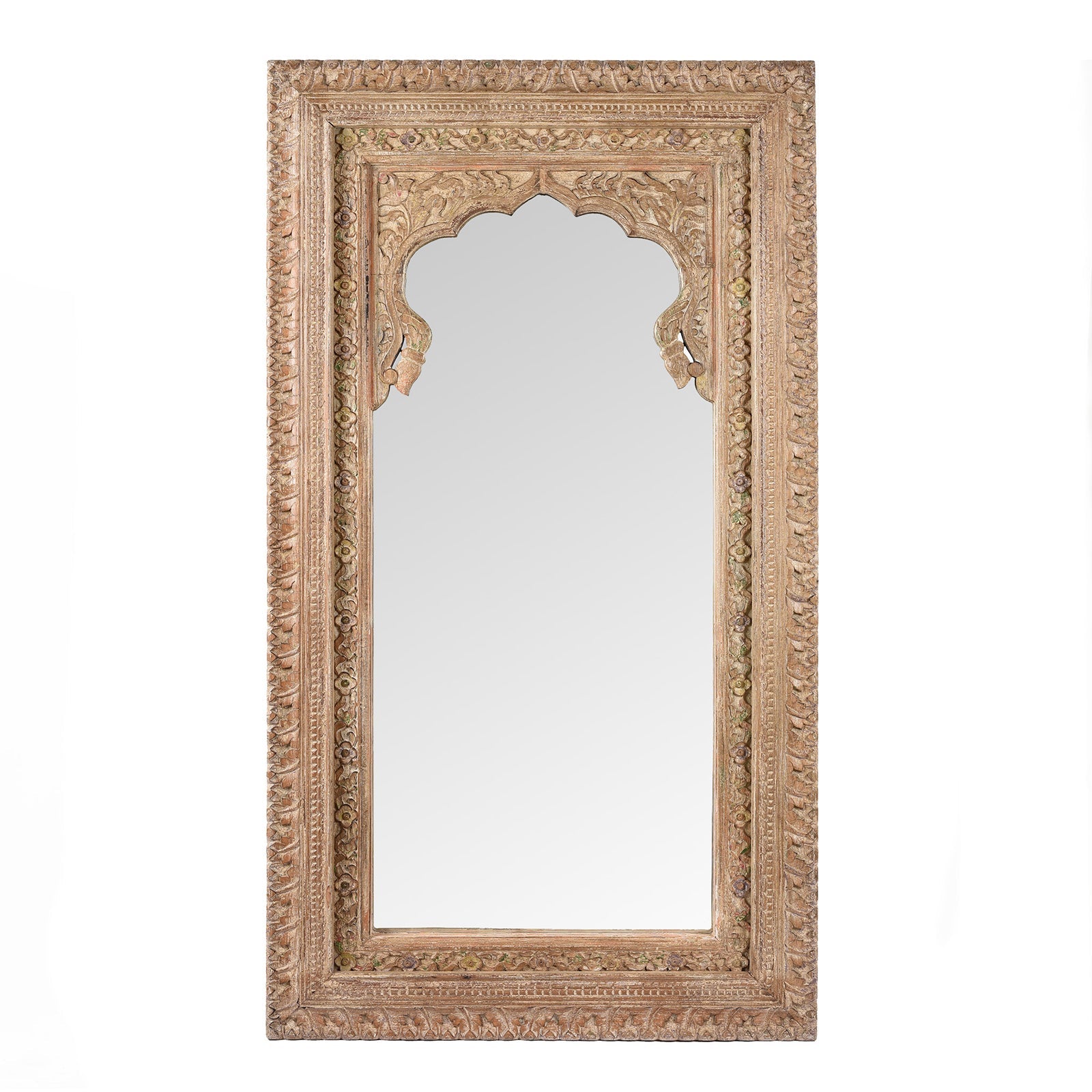 Carved Large Mihrab Mirror - Limed And Painted Finish