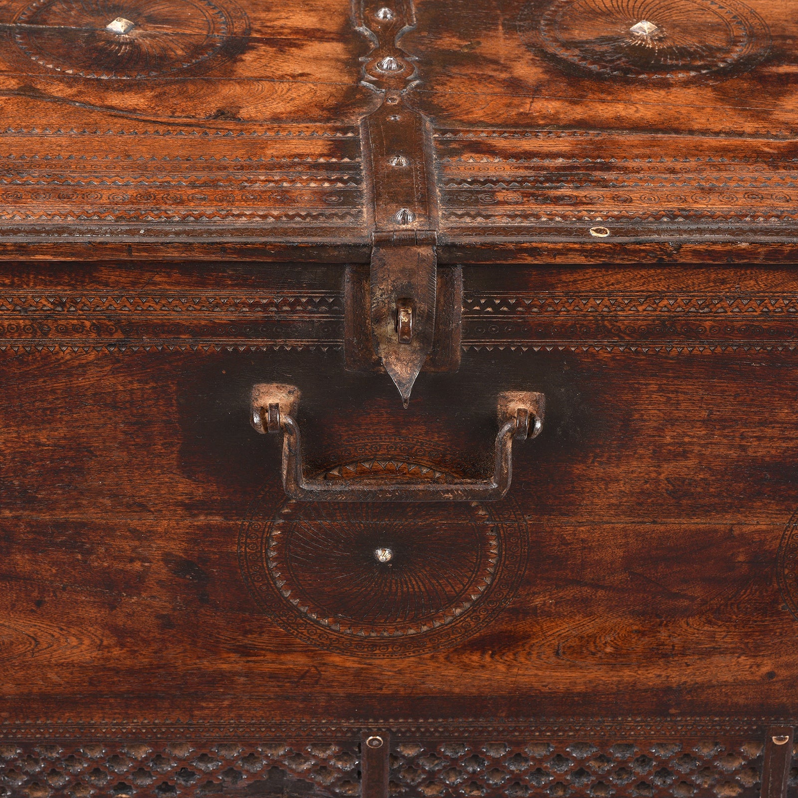 Chip Carved Dowry Chest From Rajasthan - 19th Century