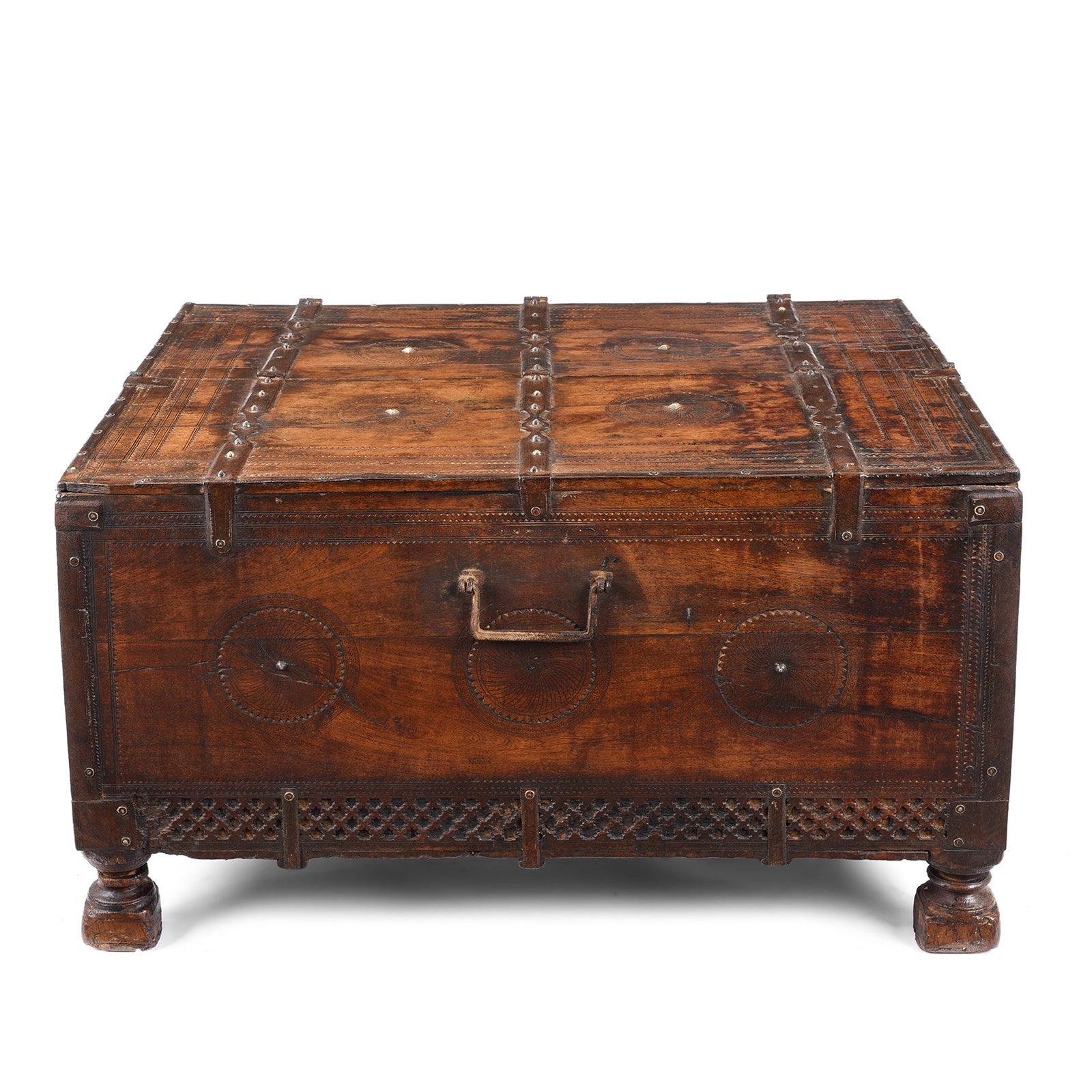 Chip Carved Dowry Chest From Rajasthan - 19th Century