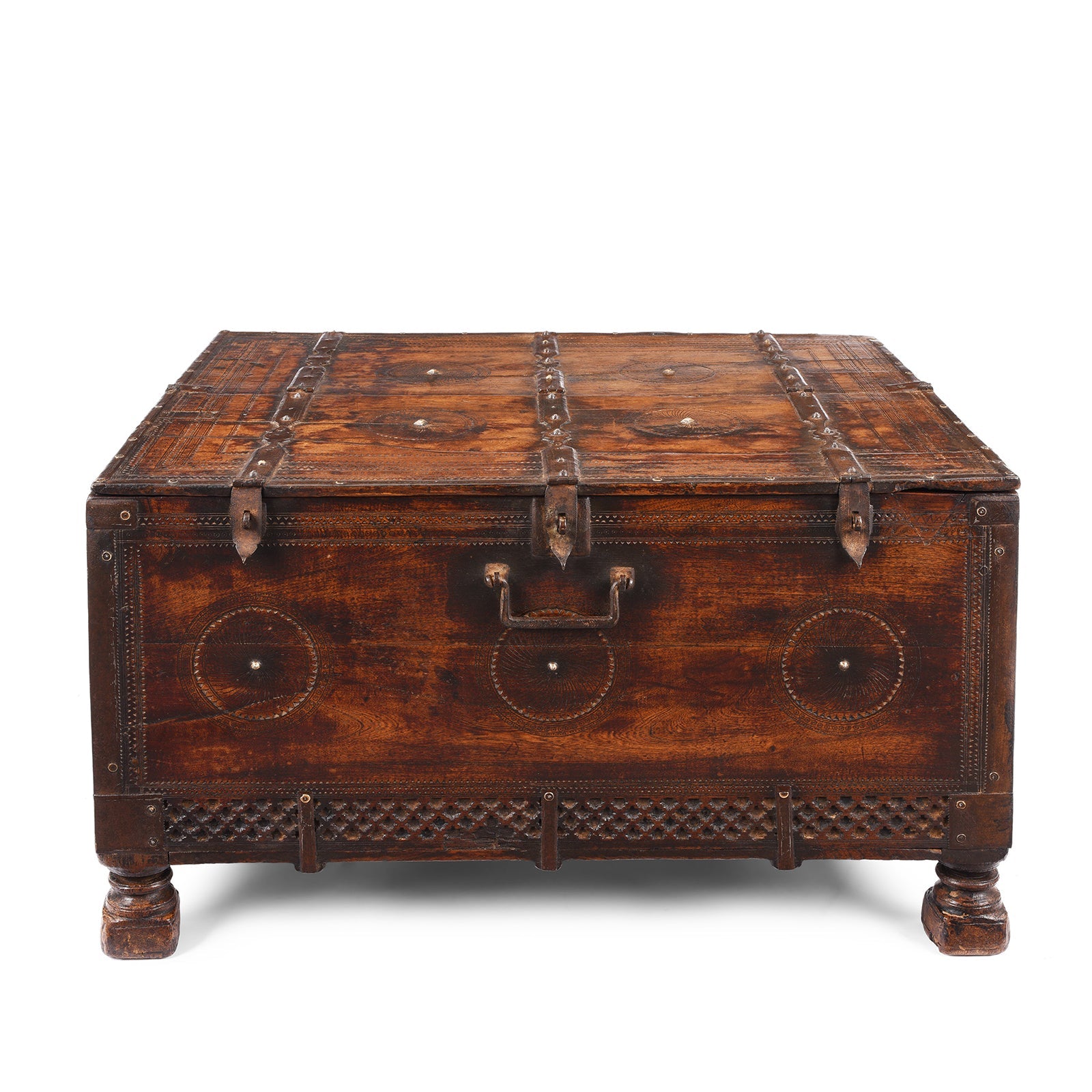 Chip Carved Dowry Chest From Rajasthan - 19th Century