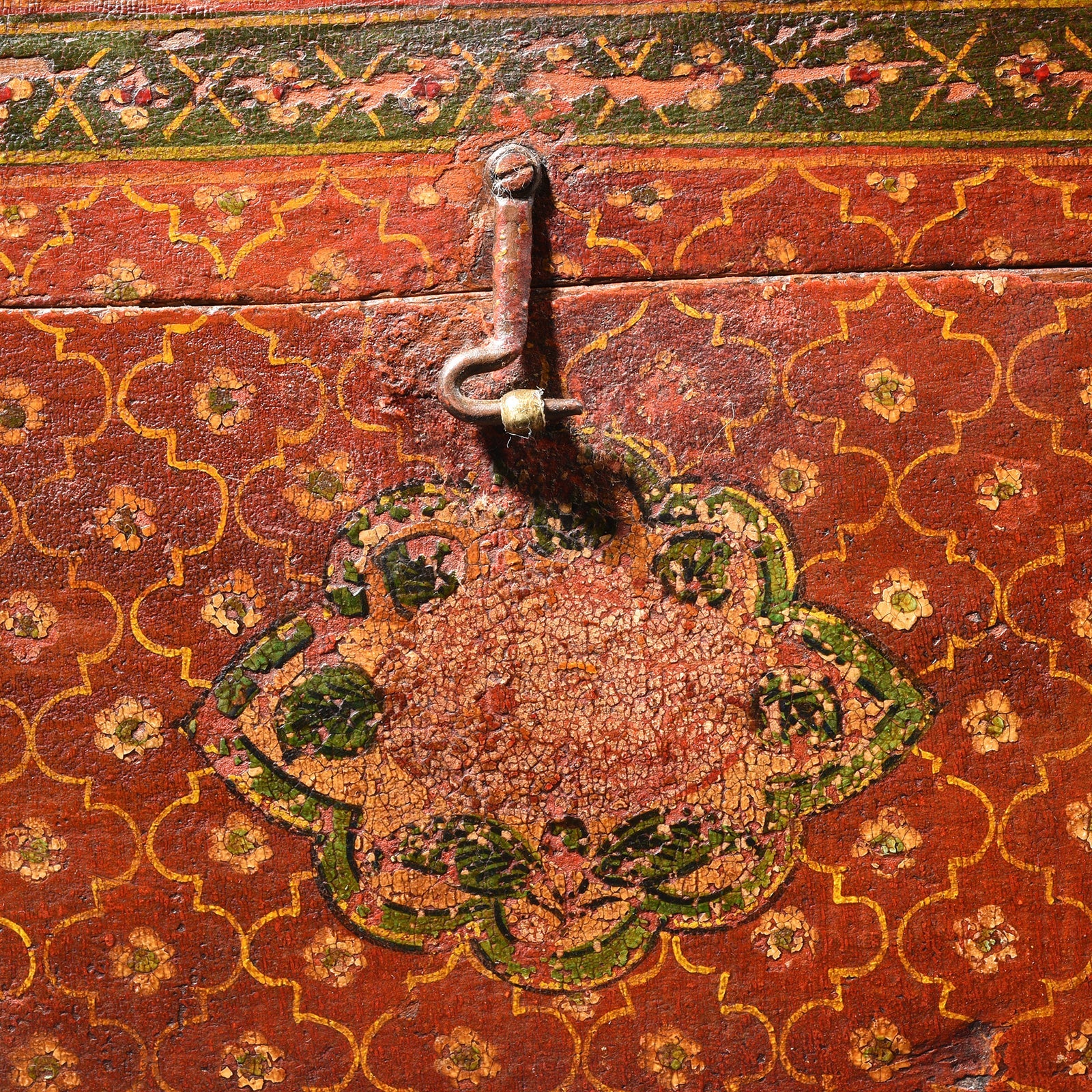 Painted Teak Jain Prayer Book Box From Gujarat - 19thC