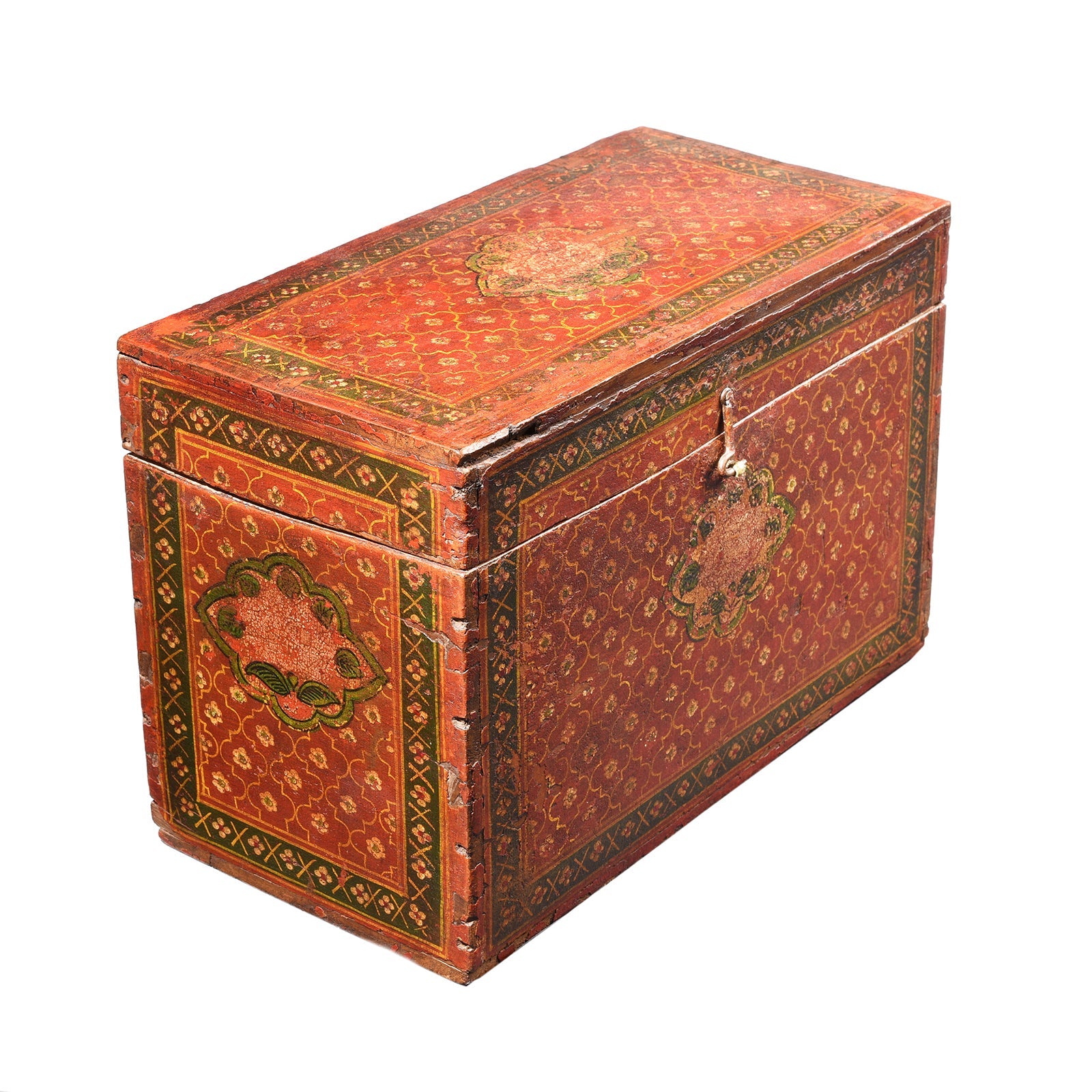 Painted Teak Jain Prayer Book Box From Gujarat - 19thC