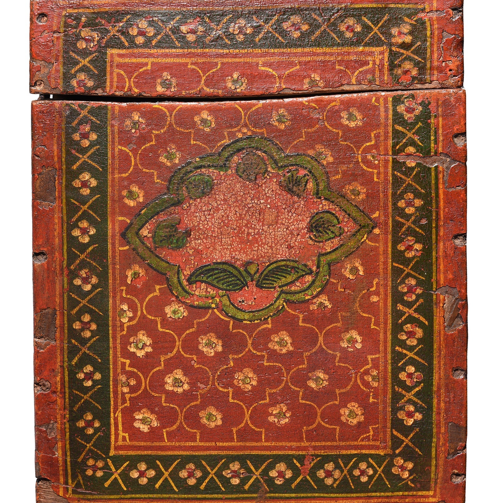 Painted Teak Jain Prayer Book Box From Gujarat - 19thC