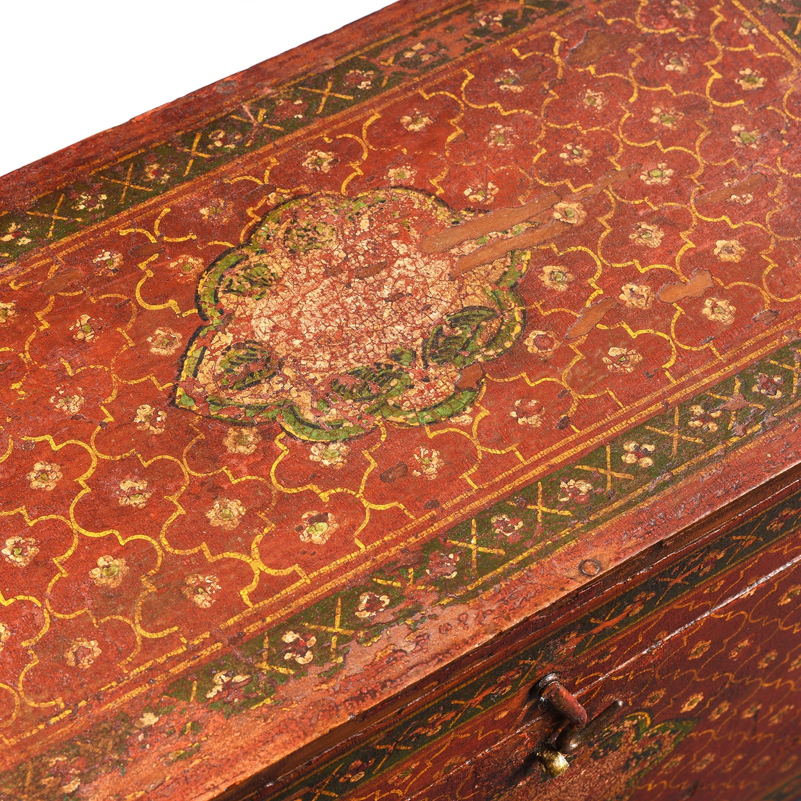Painted Teak Jain Prayer Book Box From Gujarat - 19thC