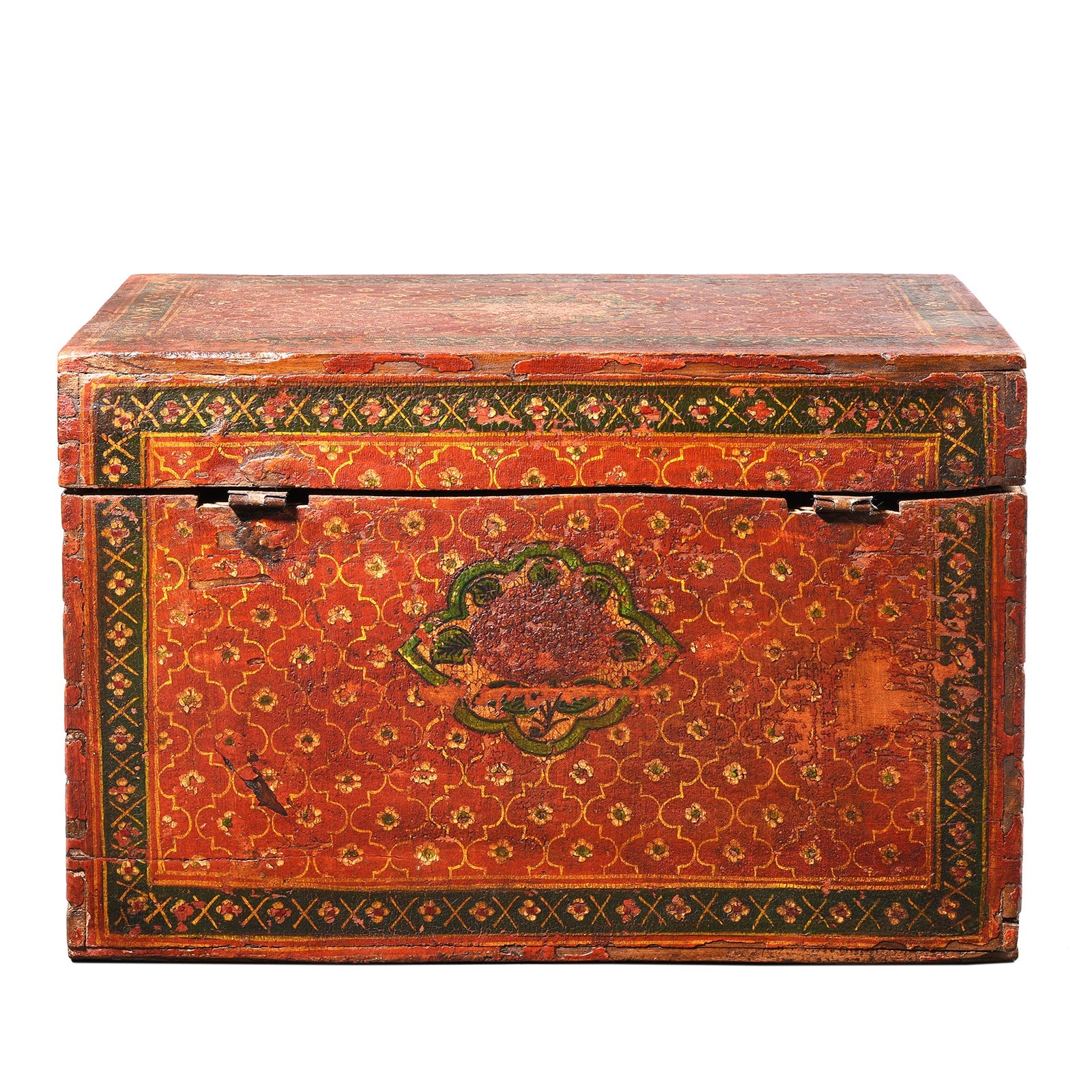 Painted Teak Jain Prayer Book Box From Gujarat - 19thC