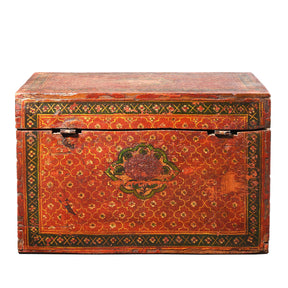 Painted Teak Jain Prayer Book Box From Gujarat - 19thC