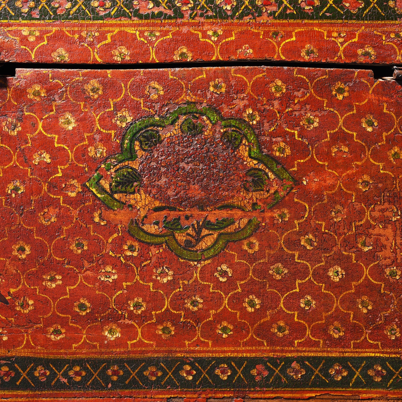 Painted Teak Jain Prayer Book Box From Gujarat - 19thC