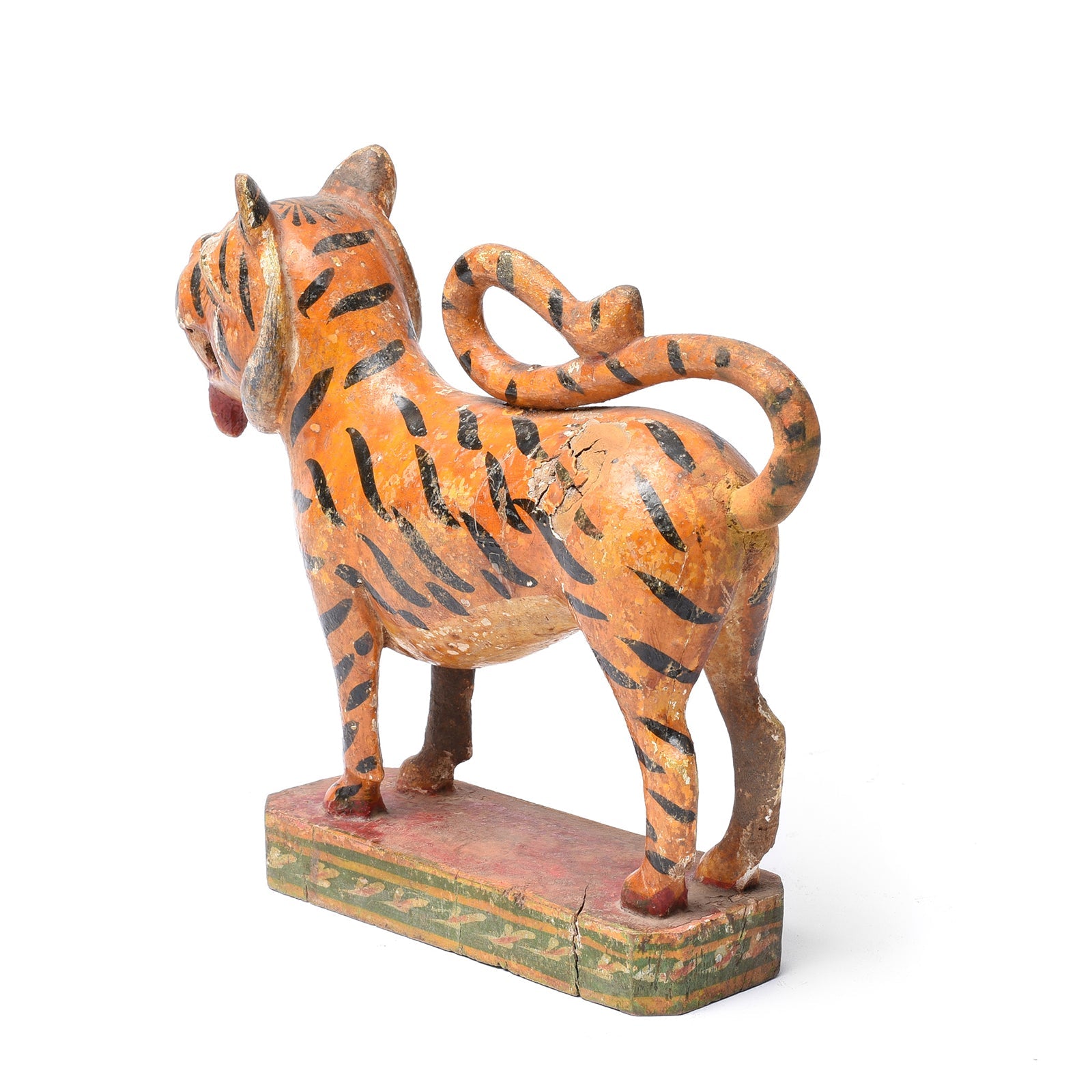 Polychromed Indian Tiger Figure From Karnataka - 19th Century
