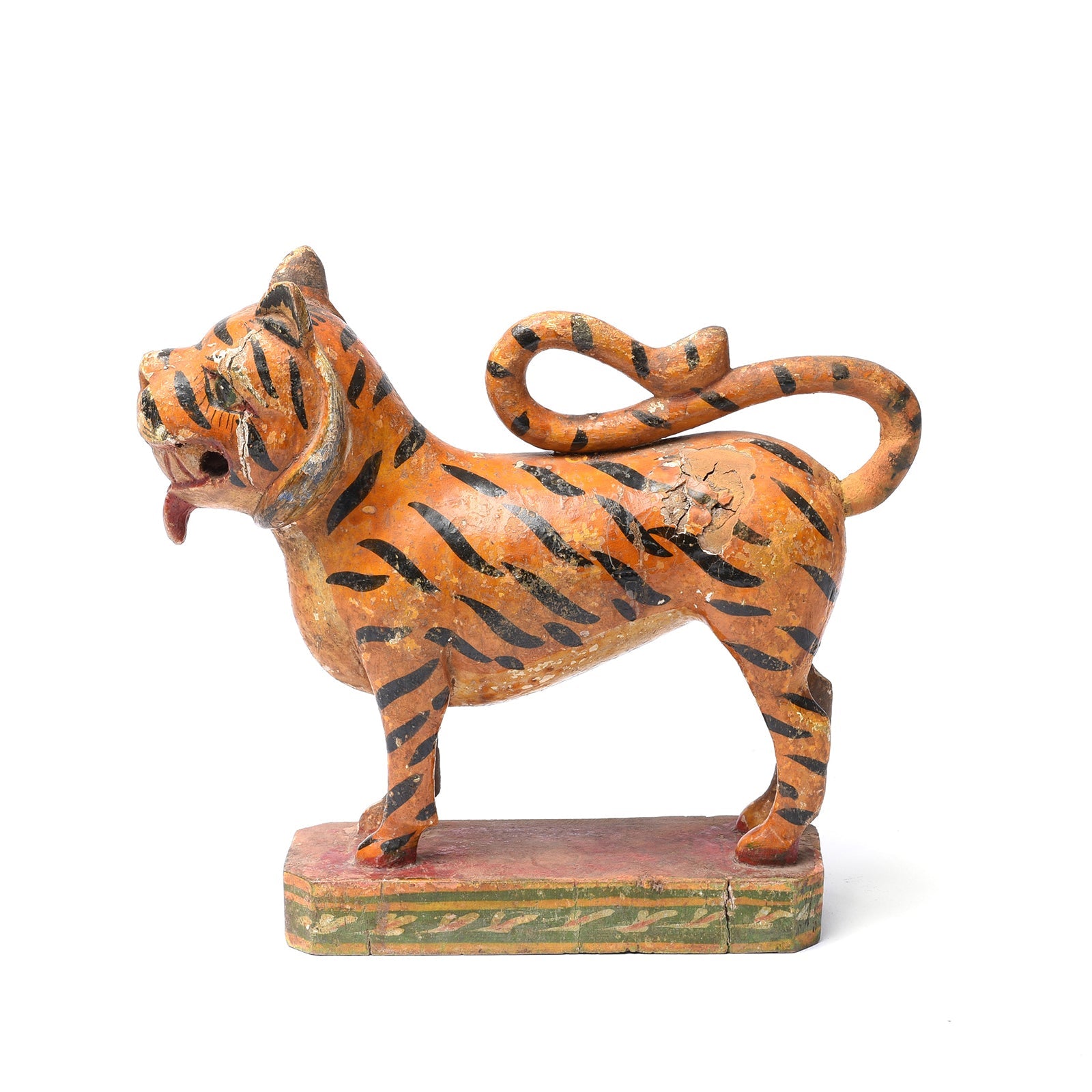 Polychromed Indian Tiger Figure From Karnataka - 19th Century