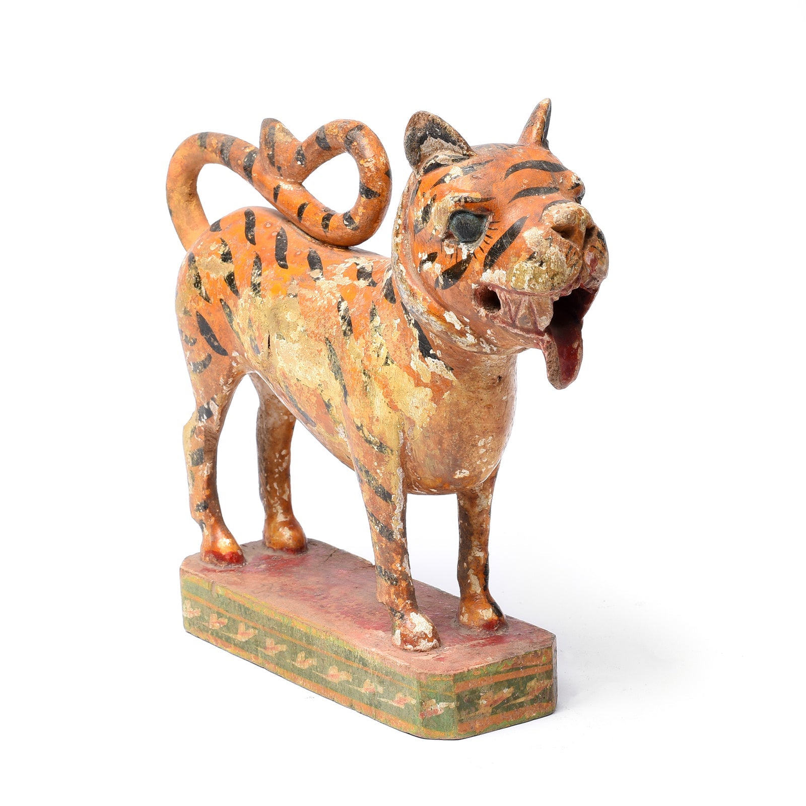 Polychromed Indian Tiger Figure From Karnataka - 19th Century