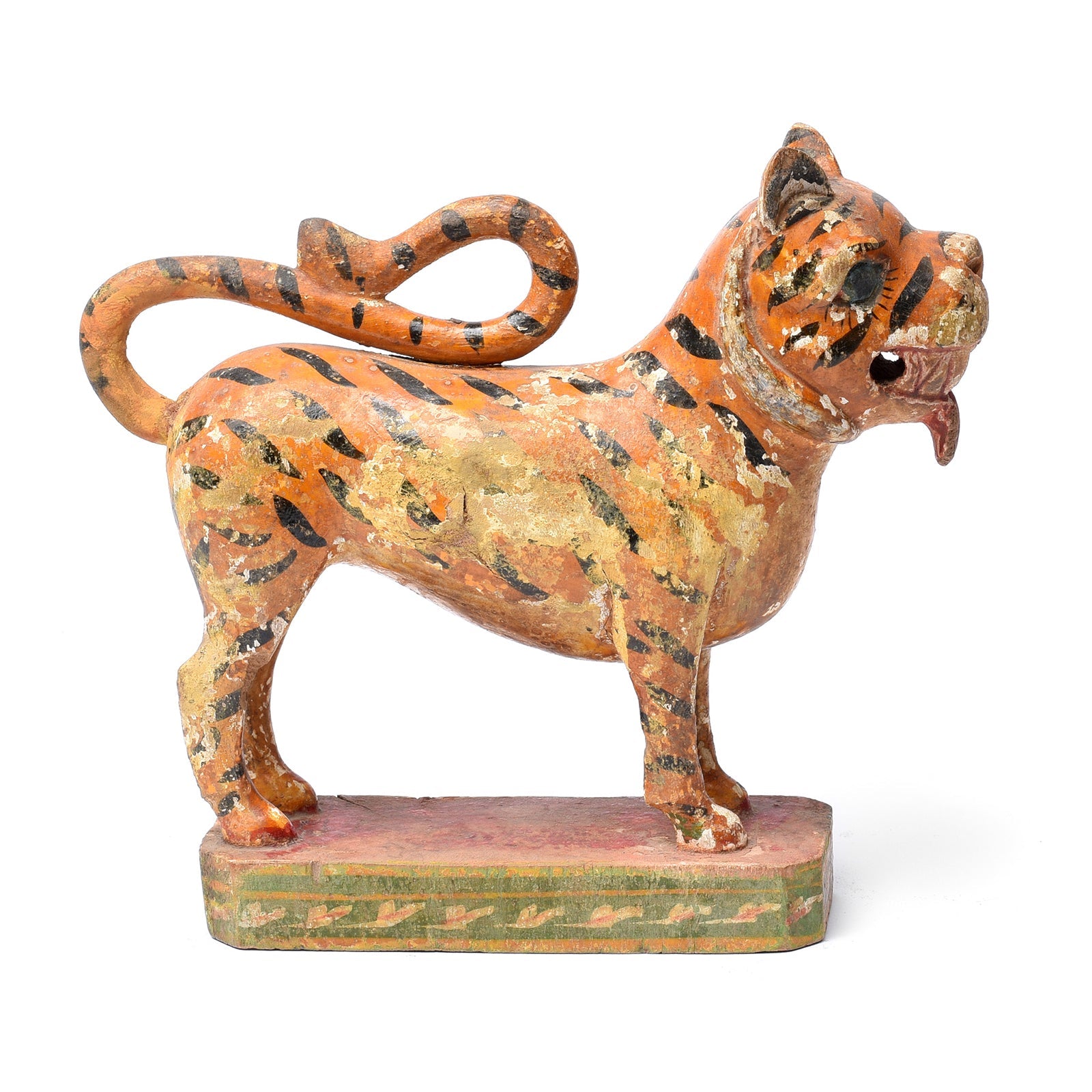 Polychromed Indian Tiger Figure From Karnataka - 19th Century