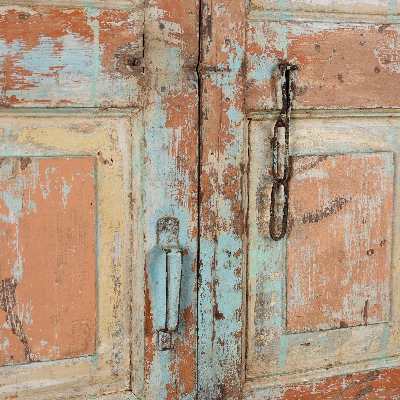 Painted Indian Teak Door From Gujarat - 19thC