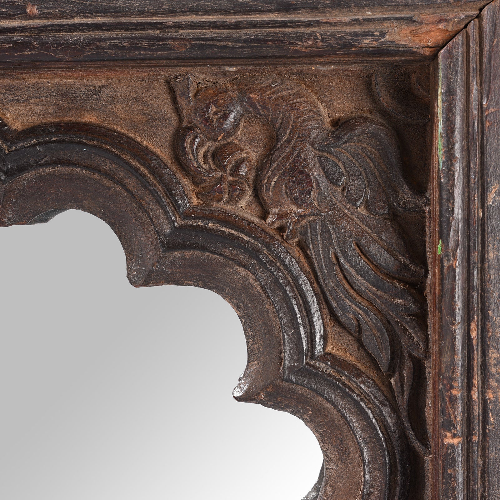 Carved Teak Window Mirror From Rajasthan - 19th Century