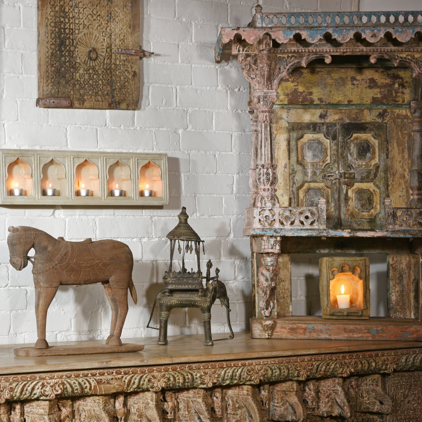 Indian Painted House Shrine From Gujarat - 19th Century
