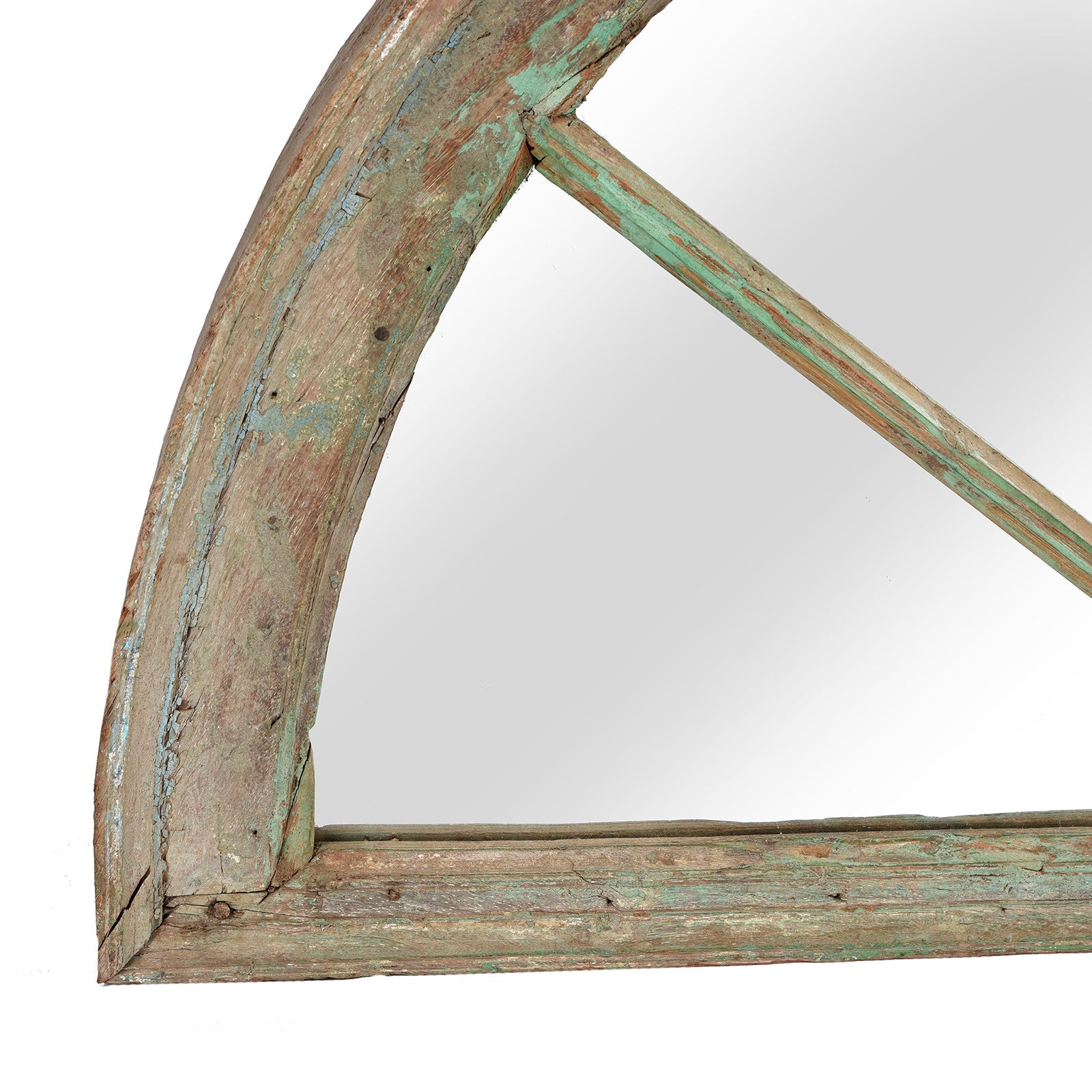 Old Green Painted Teak Fanlight Mirror - 19thC