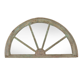 Old Green Painted Teak Fanlight Mirror - 19thC