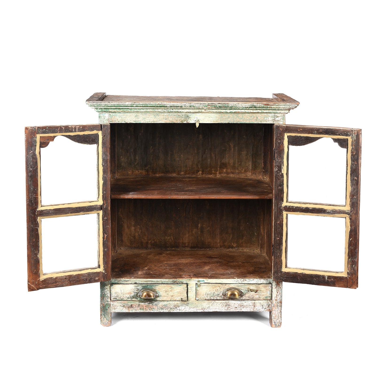 Painted Indian Teak Glazed Book Cabinet - Ca 1920's