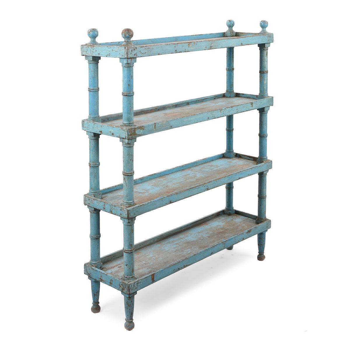 Vintage Blue Painted Indian Teak Shelf - Ca 1930