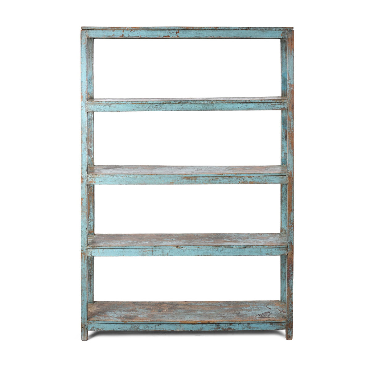 Vintage Blue Painted Indian Teak Shelf - Ca 1930