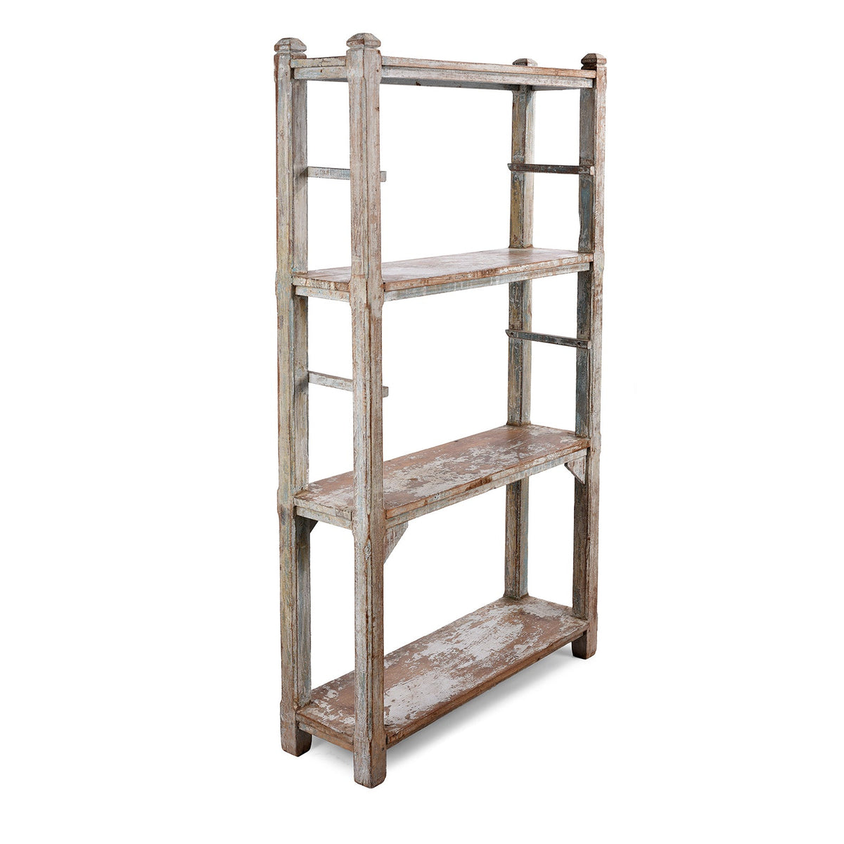 Vintage Grey Painted Indian Teak Shelf - Ca 1930